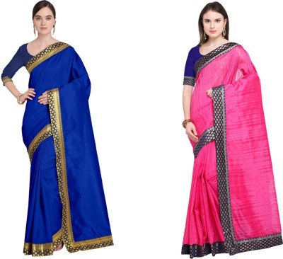 Saadhvi Self Design Bhagalpuri Silk Blend Saree(Pack of 2, Blue, Pink)