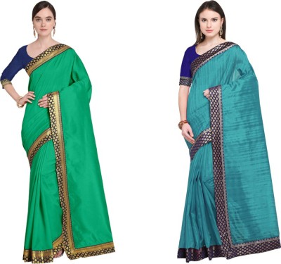 Saadhvi Solid/Plain Bhagalpuri Silk Blend Saree(Pack of 2, Green, Blue)