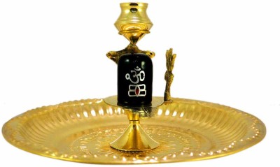 Bansiwal Shaligram Shiva Ling Lingam Statue Hindu Puja Brass Stand with Decorative Pooja Thali Shivling Marble Stone Snake Trishul Set Home Decore Religious Spiritual Temple Decorative Showpiece  -  8 cm(Brass, Gold)