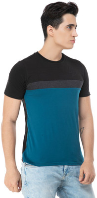 SLOWLORIS Striped Men Round Neck Dark Blue T-Shirt