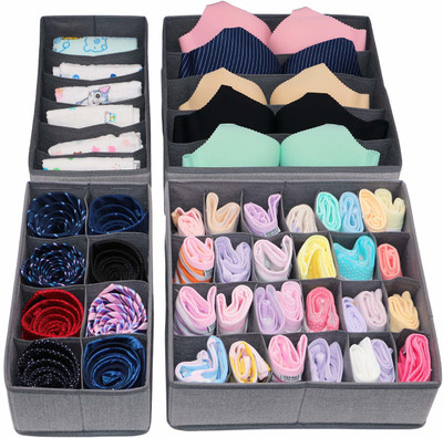 HOUSE OF QUIRK Set of 4 Foldable Storage Box Drawer Divider Organizer(Grey)