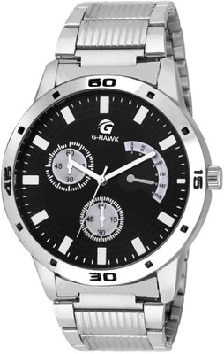 G-HAWK 0032-SILVER CHAIN WITH BLACK DIAL CKMEI HAWK ANA LOG DESIGNER WATCHES FOR MEN AND BOYS Hybrid Smartwatch Watch  - For Men