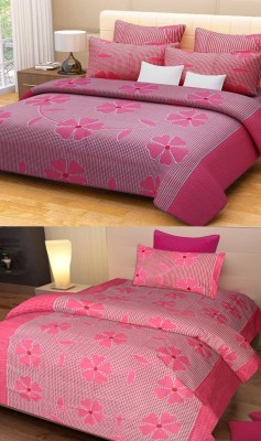 Hot Dealzz 120 TC Cotton Double Printed Flat Bedsheet(Pack of 5, Pink)