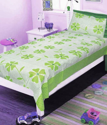 shiv textiles 120 TC Polycotton Single Printed Flat Bedsheet(Pack of 2, Green)