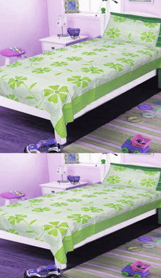 shiv textiles 120 TC Polycotton Single Printed Flat Bedsheet(Pack of 2, Green)
