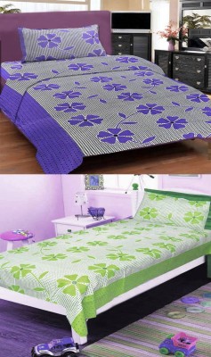 Bhagwati Handloom 185 TC Cotton Single Floral Flat Bedsheet(Pack of 2, Purple, Green)