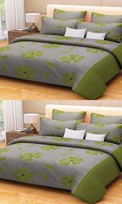 shiv textiles 120 TC Polycotton Double Printed Flat Bedsheet(Pack of 2, Green)