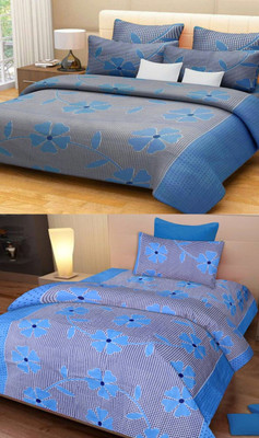 shiv textiles 120 TC Polycotton Double Printed Flat Bedsheet(Pack of 2, Blue)