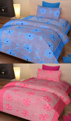 shiv textiles 120 TC Polycotton Single Printed Flat Bedsheet(Pack of 2, Blue, Pink)