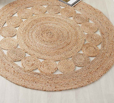 handmakers 3 ft  X 3 ft Jute Area Rug(Circle, Beige)