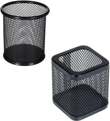 PANKU 2 Compartments Mesh Body Pen Stand(Black)