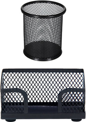 PANKU 2 Compartments Mesh Body Pen Stand(Black)