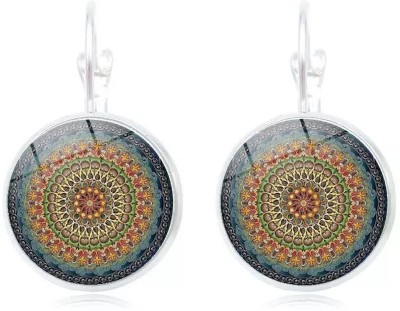 Misstyle Mandala Glass Dome Studs Coral Metal Hoop Earring