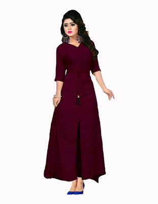 AAKRITHI Women Solid Straight Kurta(Maroon)