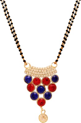 MissMister Gold Plated Red and Ink Blue CZ, Grape Design Colourful Ethnic Bridal Brass Mangalsutra