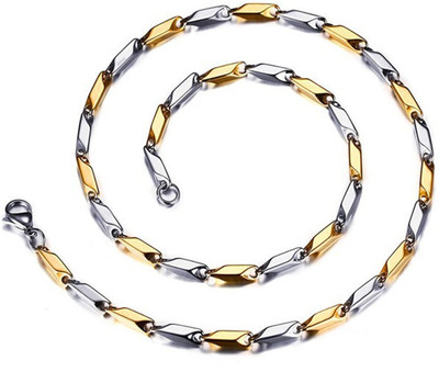 Thrillz Two Tone Golden Silver Mens Chain Jewellery for boys Rice Design 22 Inches Stainless Steel Chain