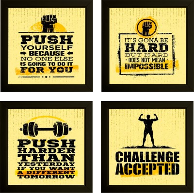 Indianara Gym Motivational quotes 2145 Digital Reprint 9.5 inch x 9.5 inch Painting(With Frame, Pack of 4)