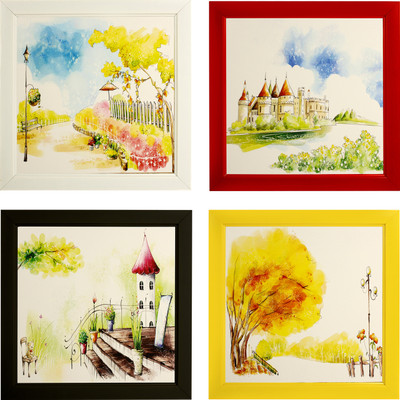 Indianara City views 2114 Digital Reprint 9.5 inch x 9.5 inch Painting(With Frame, Pack of 4)