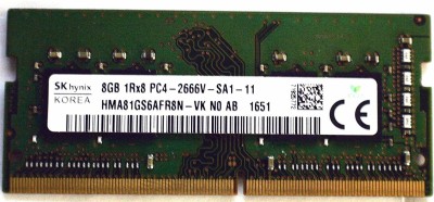 Hynix PC4-21300,1.2v, CL11, Non Ecc DDR4 8 GB (Single Channel) Laptop, Mac (HMA81GS6AFR8N-VK,1RX8,DDR4-2666V-SA1-11 Laptop Memory module)