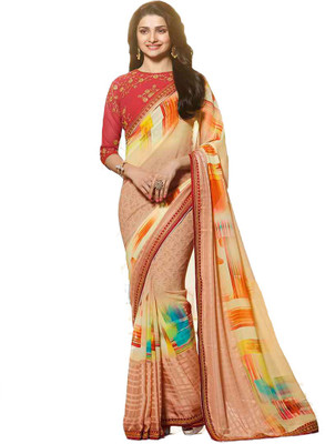 RAJESHWAR FASHION Printed Bollywood Georgette Saree(Orange)