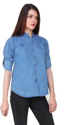 ALLURE Women Solid Casual Blue Shirt