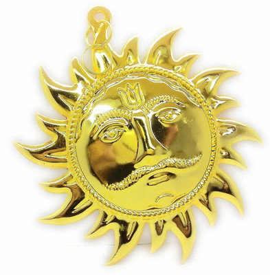 YANTRAGRAM Golden Golden Surya Bhagwan face - Surya Narayan Yantra Decorative Showpiece  -  10 cm(Brass, Gold)