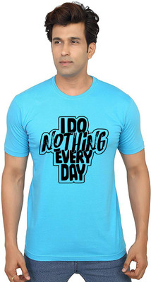 Aseria Graphic Print Men Round Neck Light Blue T-Shirt