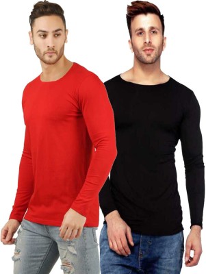 SnowKartWorld Solid Men Round Neck Red, Black T-Shirt