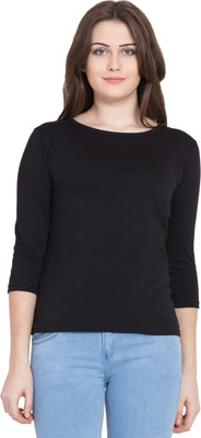 Kissero Solid Women Round Neck Black T-Shirt