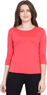 Kissero Solid Women Round Neck Pink T-Shirt