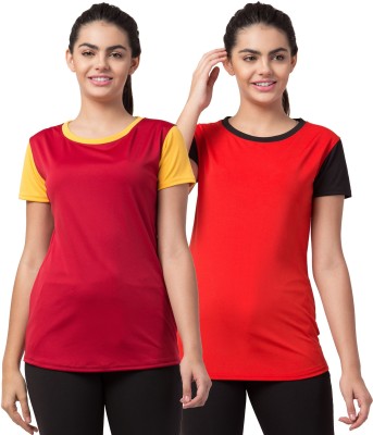 Bluecon Colorblock Women Round Neck Multicolor T-Shirt