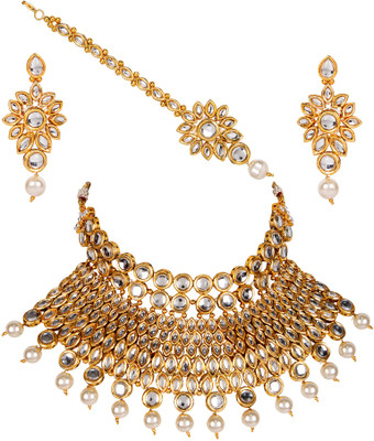 JEWELS GURU Alloy Gold-plated White Jewellery Set(Pack of 1)