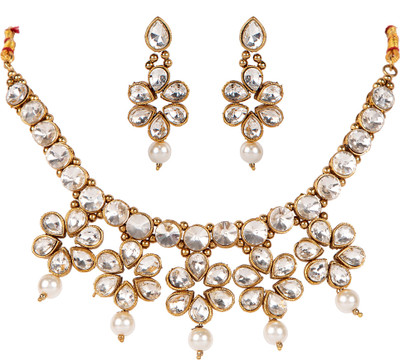 JEWELS GURU Alloy Gold-plated White Jewellery Set(Pack of 1)