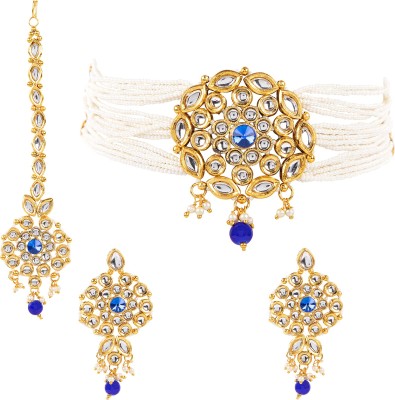 JEWELS GURU Alloy Gold-plated Blue, Gold, White Jewellery Set(Pack of 1)