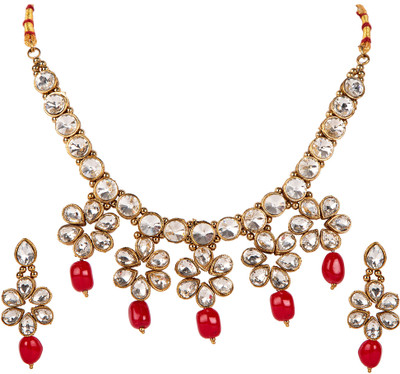 JEWELS GURU Alloy Gold-plated White, Red Jewellery Set(Pack of 1)