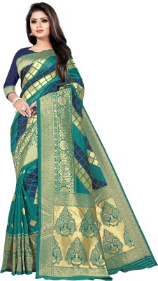 MANIKARNIKA Embellished Banarasi Silk Blend, Jacquard Saree(Light Blue)