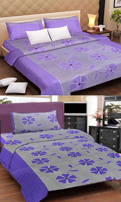 shiv textiles 120 TC Polycotton Double Printed Flat Bedsheet(Pack of 2, Purple)
