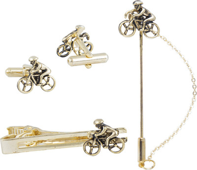 Paranoid Brass Cufflink & Tie Pin Set(Gold)