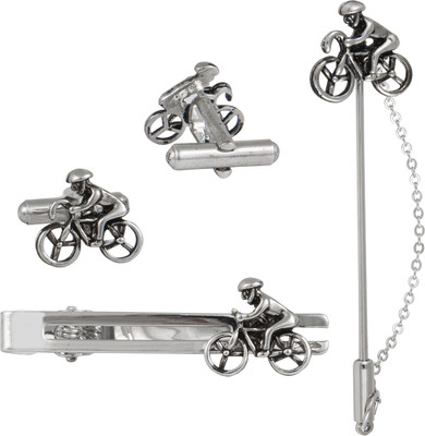 Paranoid Brass Cufflink & Tie Pin Set(Silver)