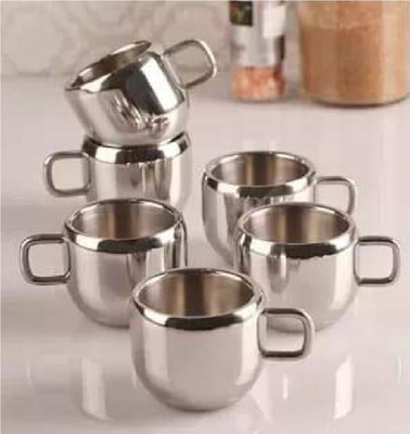 Arisudan Pack of 6 Stainless Steel Steel Cups for Tea Set of Six Stainless Steel Heavy Gauge Double Walled Tea/Coffee Cup(Silver, Cup Set)