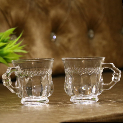 AFAST Pack of 2 Glass New Design & Style Transparent GlassTea/ Coffee Cup Set Of 2-HU07(Clear, Cup)