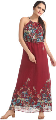 U.S. POLO ASSN. Women Maxi Maroon Full Length Dress