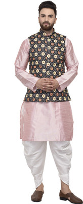 ABH Lifestyle Men Kurta Dhoti Pant Ethnic Jacket Set