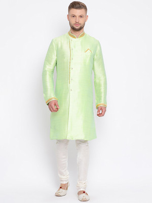 Sanwara Men Self Design Straight Kurta(Light Green)