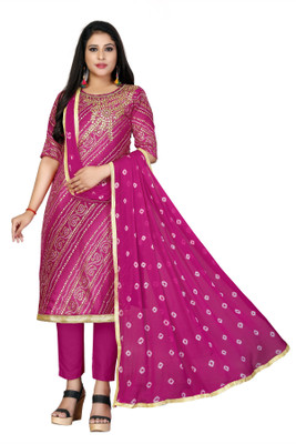manvaa Cotton Blend Dyed, Solid, Embellished Kurta & Churidar Material