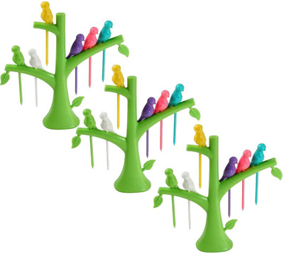 Kitchwish Leaf Bride Fruit Fork Plastic Fruit Fork, Multicolor, Set of 3 Disposable Plastic Fruit Fork Set(Pack of 3)