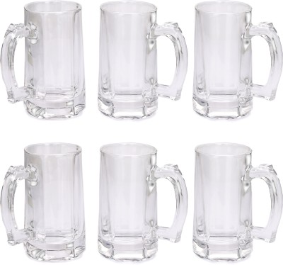 AFAST (Pack of 6) New Stylish Designer Bear/Juice Multipurpose Glass/Mug with Easy Grip Handle, Transparent, Clear, Set of 6-D7 Glass Set(415 ml, Glass)