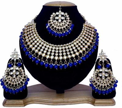 Nuhatraders Metal, Glass, Alloy Gold-plated Blue, Gold Jewellery Set(Pack of 1)