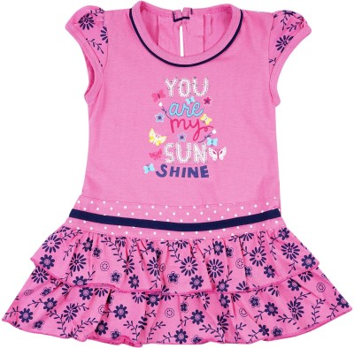 ICABLE Girls Midi/Knee Length Casual Dress(Pink, Half Sleeve)