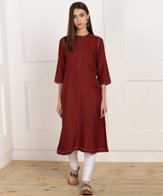 W Women Solid A-line Kurta(Maroon)